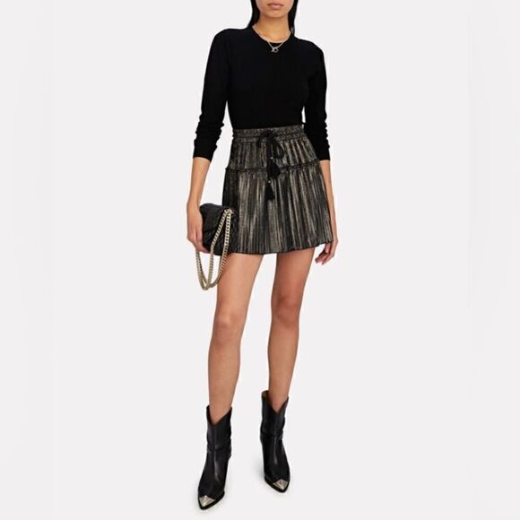 A.L.C. NWT Carter Pleated Mini Skirt Black Gold Silver Size 6 - Picture 8 of 16